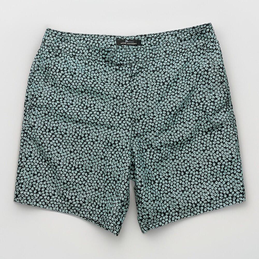 Marc Anthony Swim Shorts Mens 32 Green & Navy Floral Slim-Fit Trunks Pool Preppy